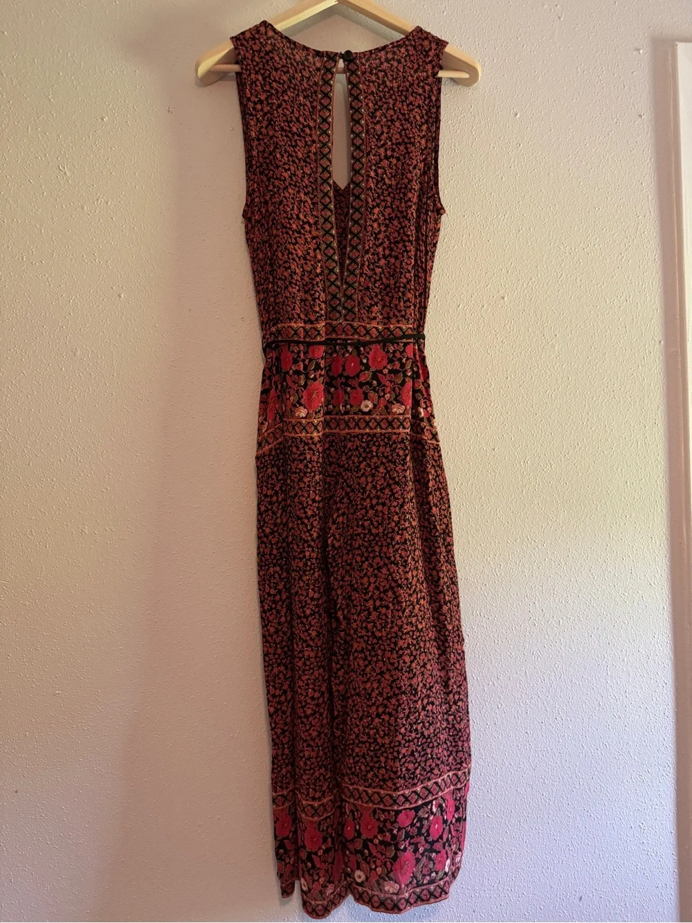 Free People Size Small Sleeveless Red Floral Jumpsuit with Tie Waist